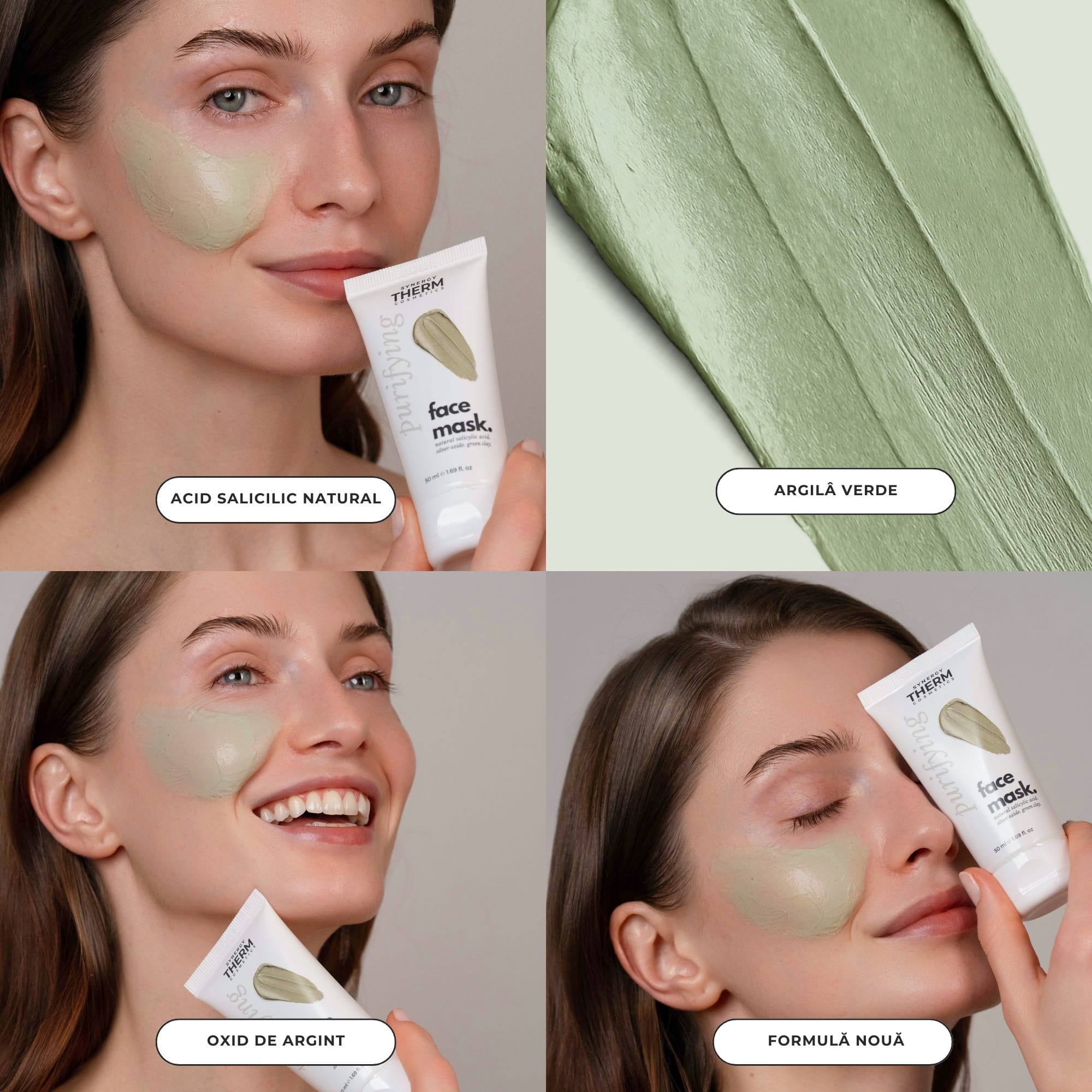 Mască de față purifiantă cu Acid Salicilic Natural, Argilă Verde și Oxid de Argint – curățare intensă a porilor, efect decongestionant (5)