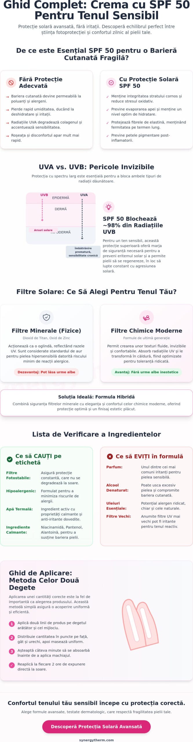 Crema cu SPF 50 pentru ten sensibil: Ghid complet pentru protecție și confort în 2026